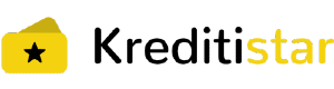 Логотип Kreditistar.ru в черно-желтых тонах и с визуальной частью в виде десктоп паки с звездочкой