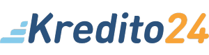 Kredito24.ru Логотип Kredito24.ru темно-синим и оранжевыми цифрами c тремя голубыми горизонтальными линиями